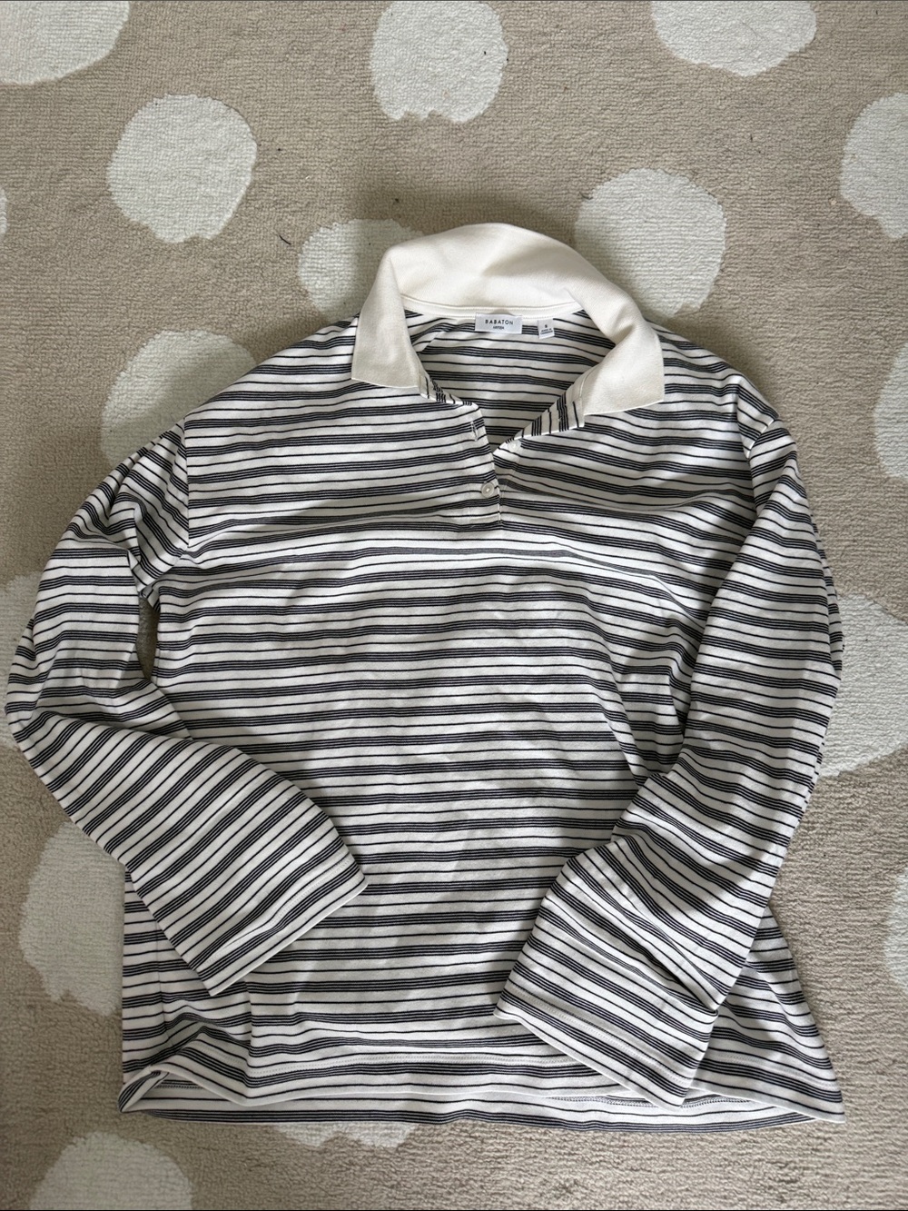 Aritzia small Striped Long Sleeve Polo - Cream & Gray